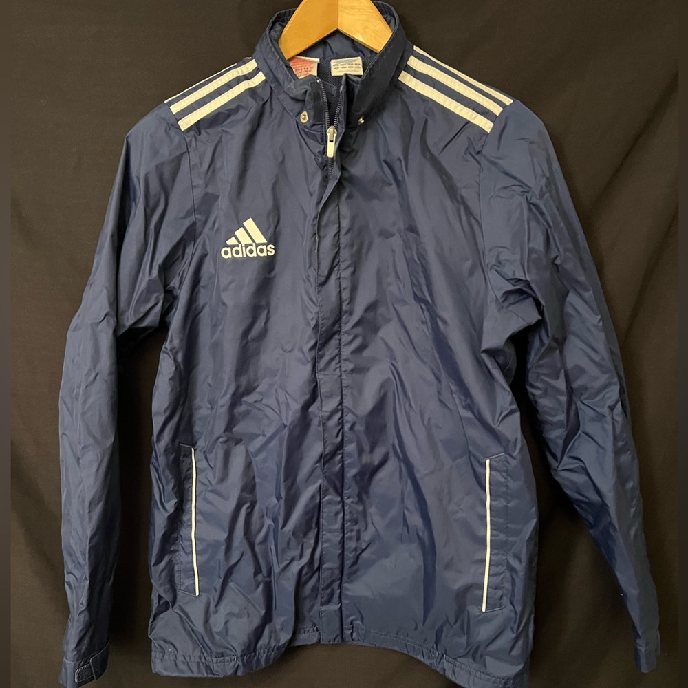 Adidas Full Zip Track Jacket Blue 3 Stripes Womens XL Extra Large windbreaker